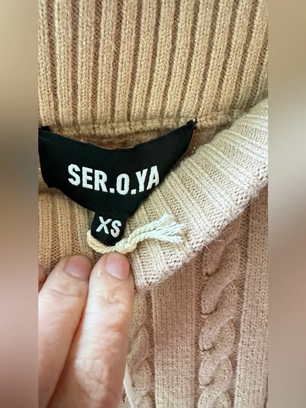 SER.O.YA, Prunella Tan Cable Knit Midi Skirt Waist 14 Size XS | 513